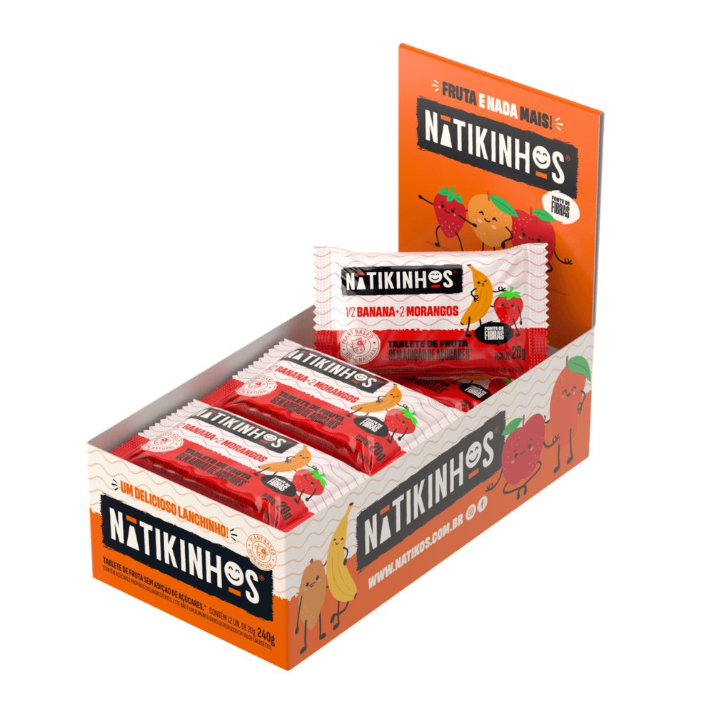 15573224625-nk-caixa-tablete-de-frutas-banana-e-morango.jpg NK DISPLAY TABLETE DE FRUTAS COM 12UND X 20G (BANANA E MORANGO) - Imagem 1